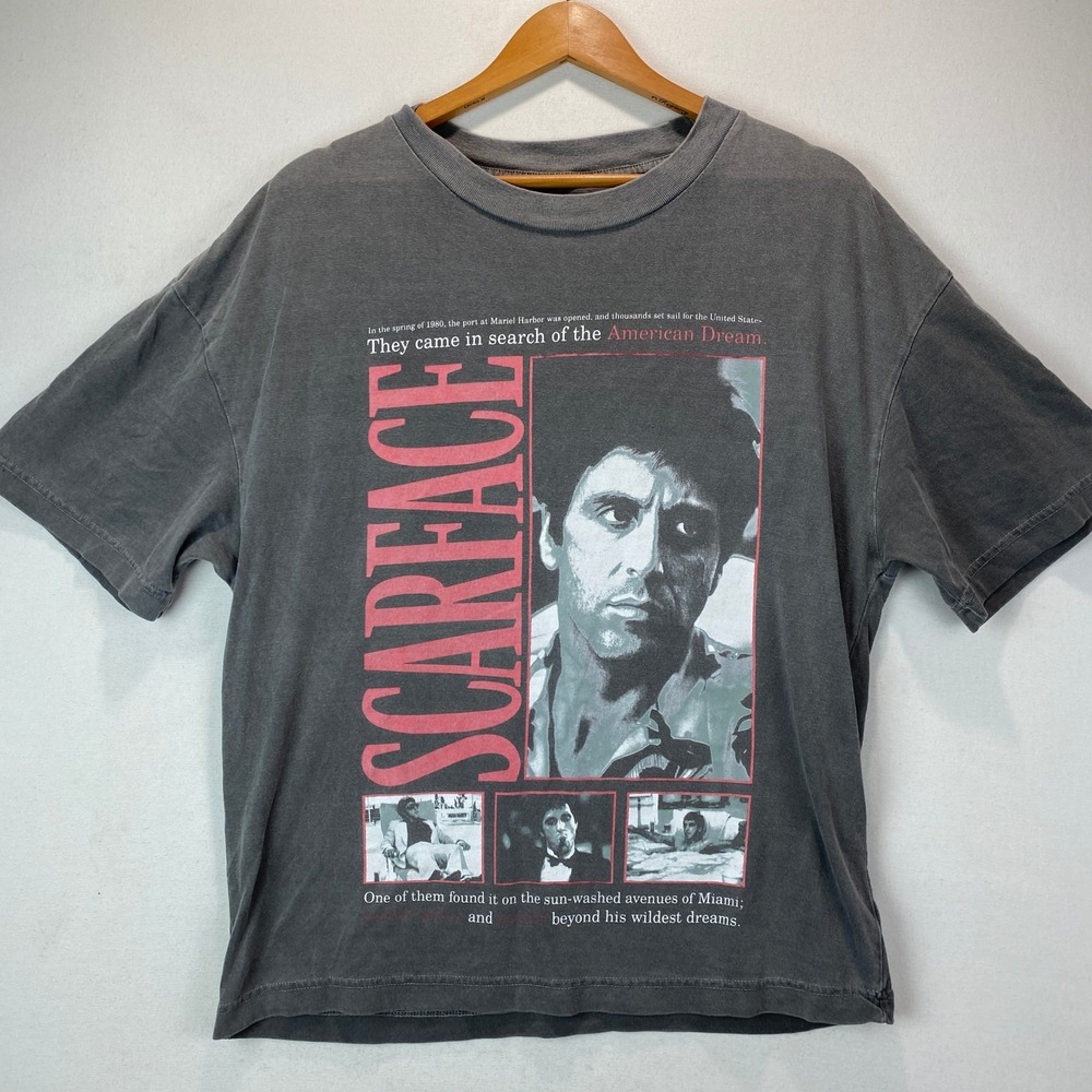 Scarface Tony Montana Graphic Tee Men S Gray Cotton Short Sleeve Movie Shirt